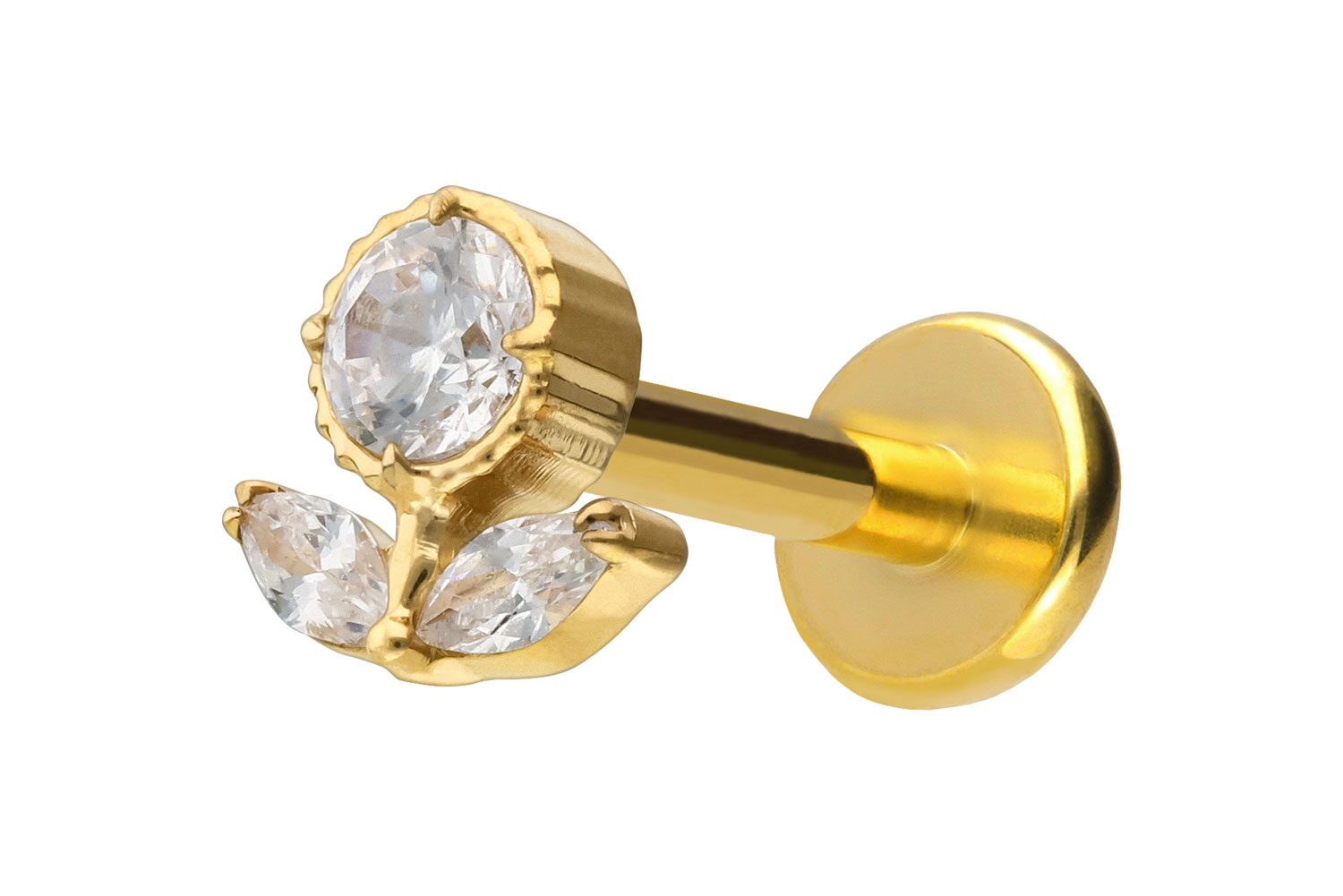 Titan Labret Piercing mit Push Fit KRISTALLBLUME